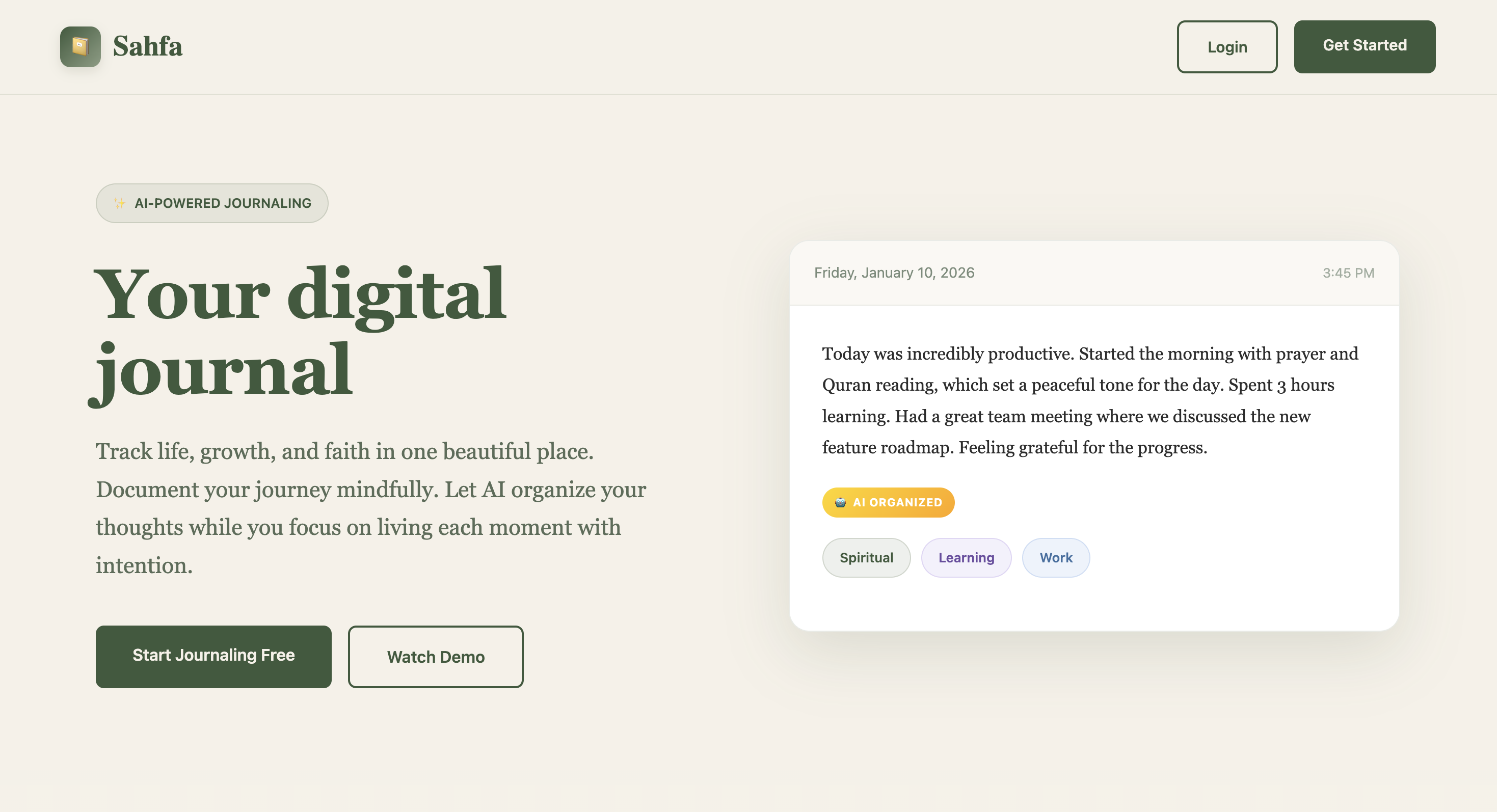 Sahfa Sahfa - Mindful Digital Journaling